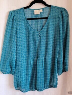 St. John's Bay Teal Floral-Print Pintuck Blouse